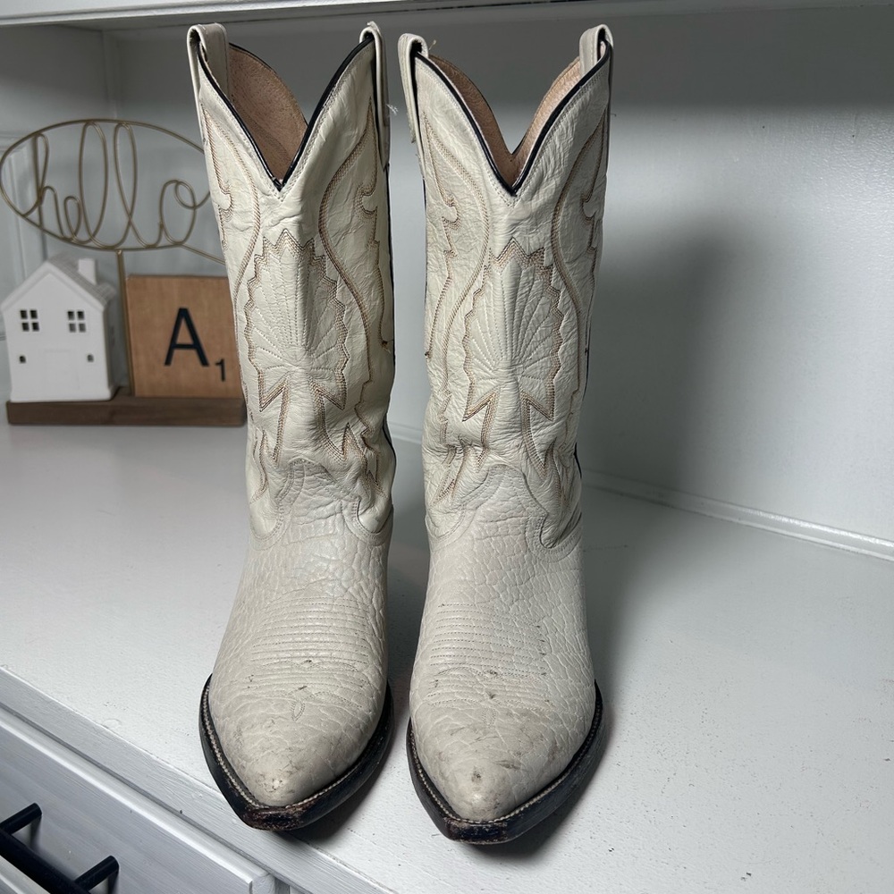 Rudel Vintage White Western Boots Women’s 7E Leather Cowboy Boots Made in Mexico - Picture 2 of 8